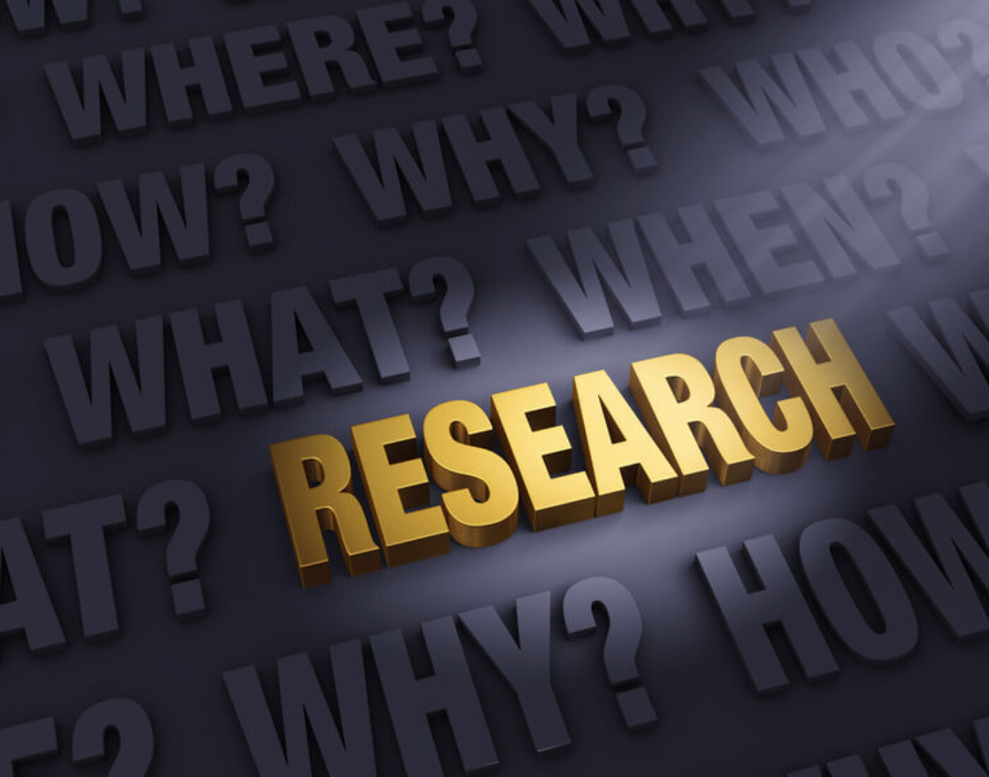 The word research on a dark background.